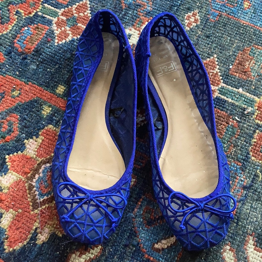 Electric Blue Embroidered Ballet Flats